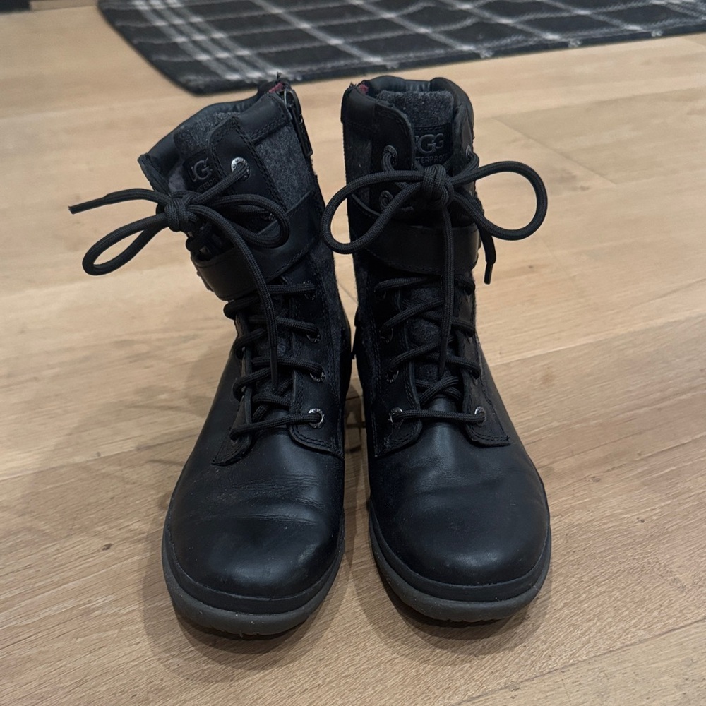 UGG Black Leather Lace-Up Boots